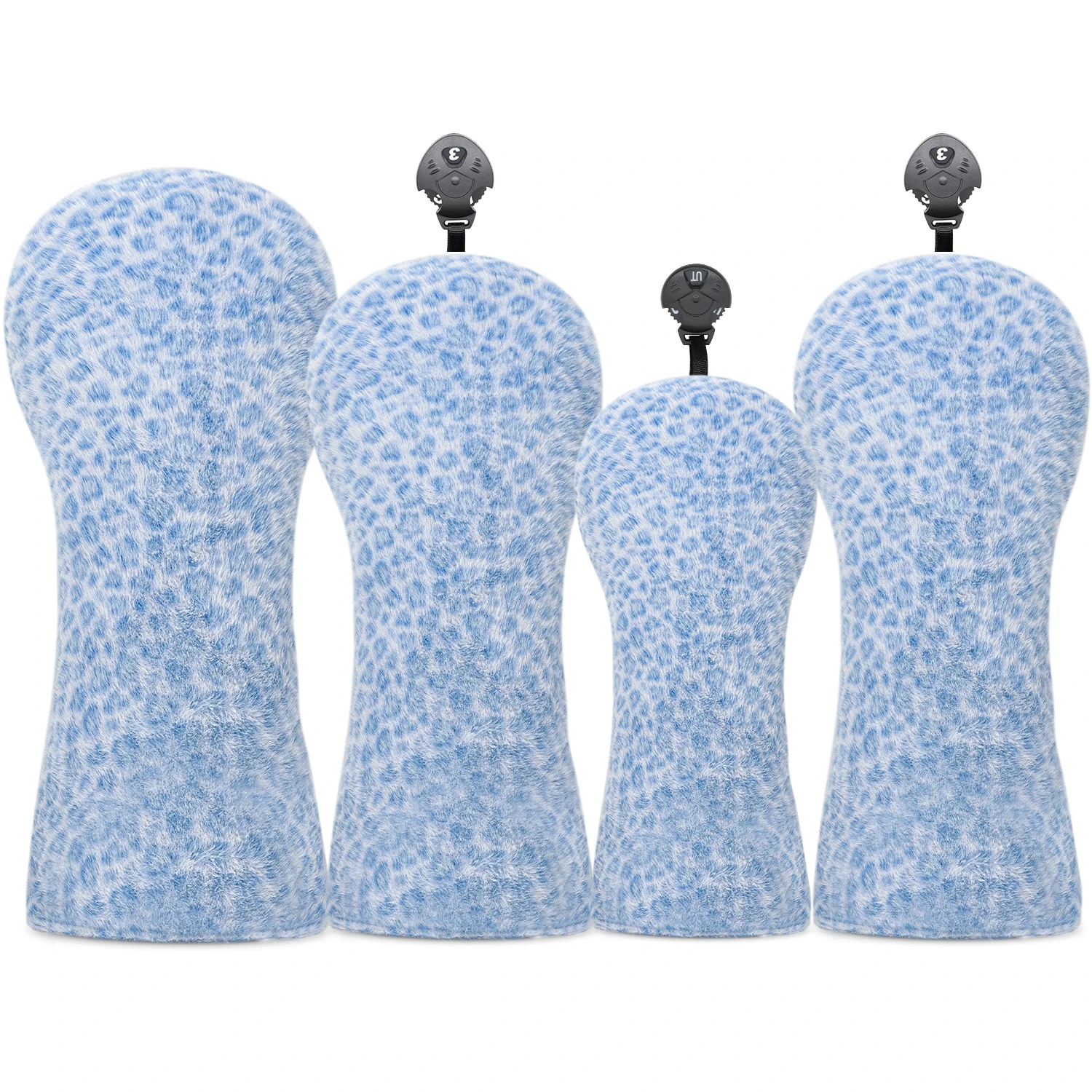 1pc/4pcs Blue Plush Leopard Print Golf Wood Head Cover, Soft Fuzzy Club Protector, Fits Driver / Fairway Wood / Hybrid,Golf Gift
