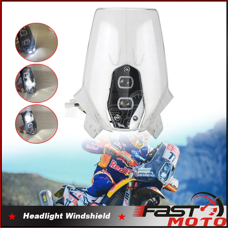 

Motorcross Adventure Dirt Bike Replica Fairing Windshield Cover LED Headlight For 701 450 RALLY REPLICA ENDURO 690 790 890 BAJA