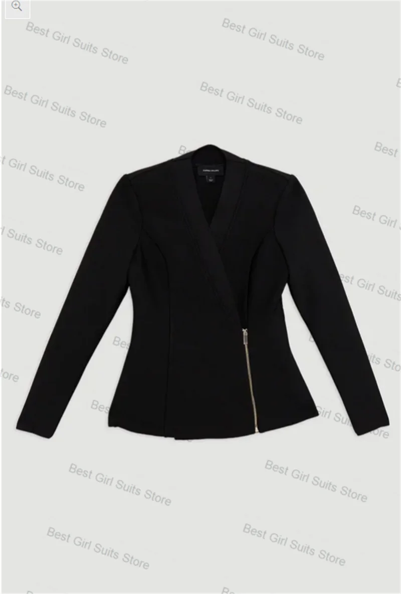 

Black Women Suit Set 2 Pcs Zipper Blazer+Pants Autumn Fall Formal Office Lady Jacket Customized Wedding Tuxedos Prom Dress