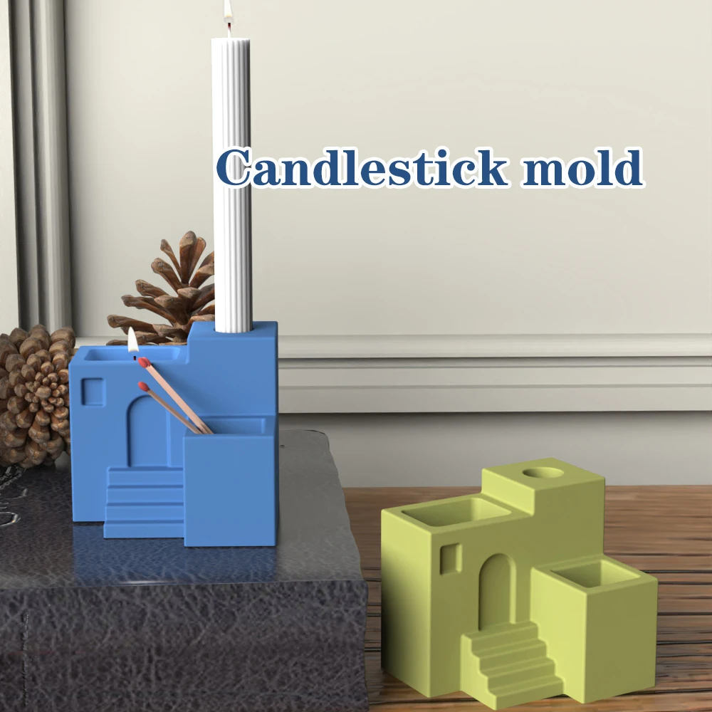 Multifunctional Concrete Candle Inserts Silicone Mold Cement plaster Step Design Candle Cup matchbox molds