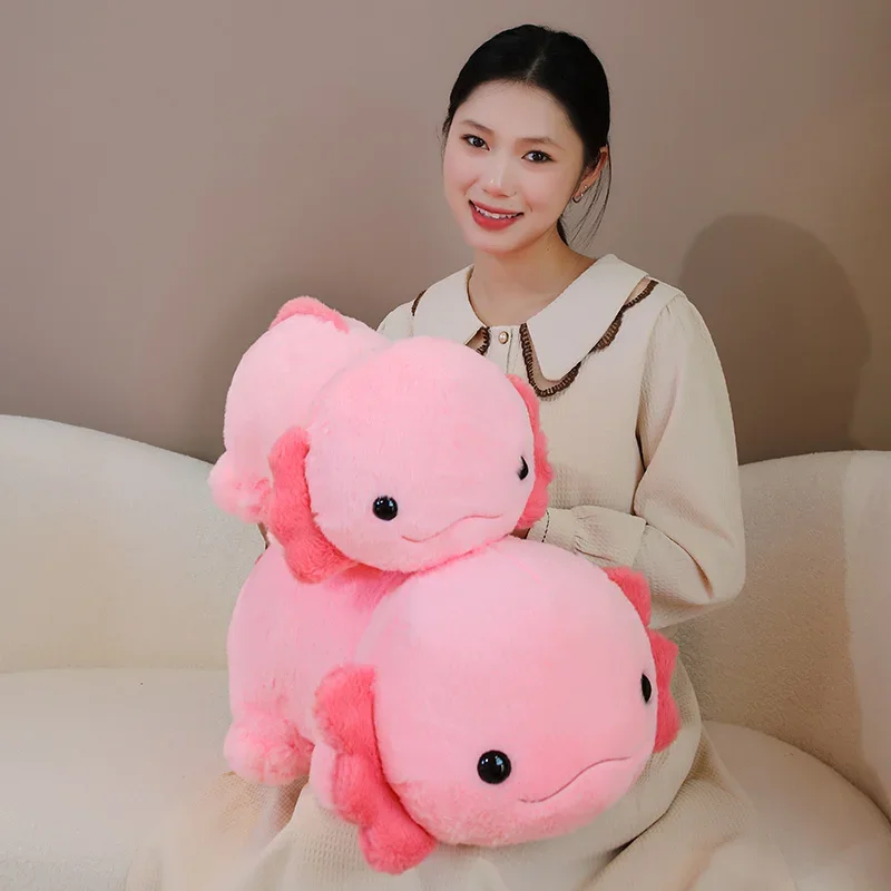 45/60cm Rosa Newt juguete de peluche relleno lindo Axolotl salamandra peluda largo pez de peluche apaciguador almohada larga cojín niños regalo divertido