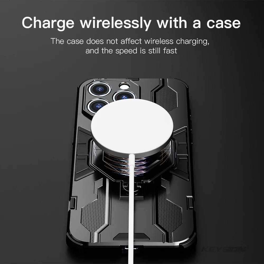 KEYSION Shockproof Case for MagSafe for iPhone 15 Pro Max 15 Plus Ring Stand Camera Protection Phone Cover for iPhone 14 Pro Max