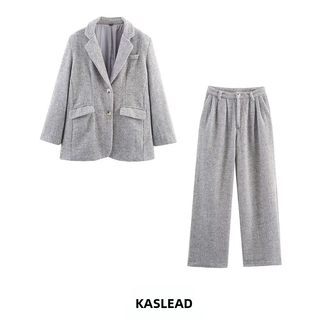 KASLEAD New Women's Fashion Thick Woolen Suit Set Small Audience Design Autumn Collection Two-Piece Set for Ladies