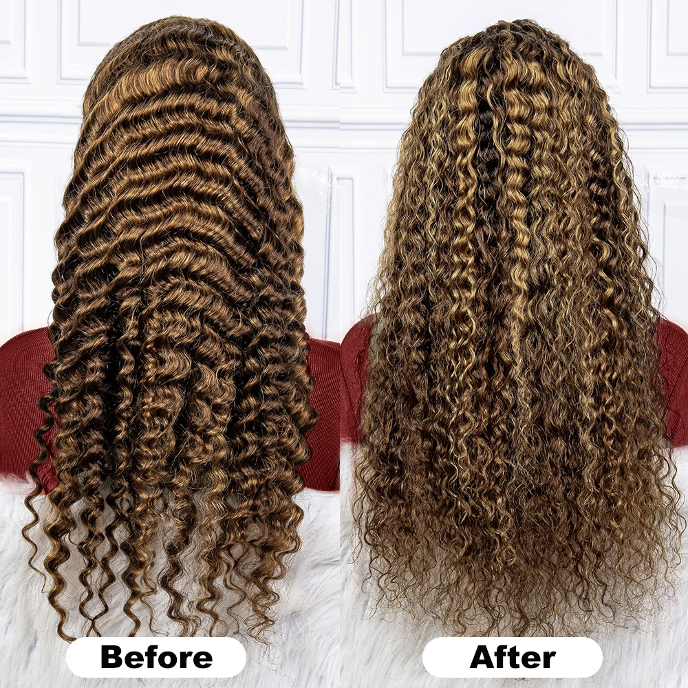 18-36 inch 13x4 Hd Frontal Wig Human Hair Ombro Highlight Deep Wave Piano 13x6 Lace Front Remy 100% Human Hair Wigs 4x4 Closure No Glue 250 Density #P4/27 Brown Wig for Black Women