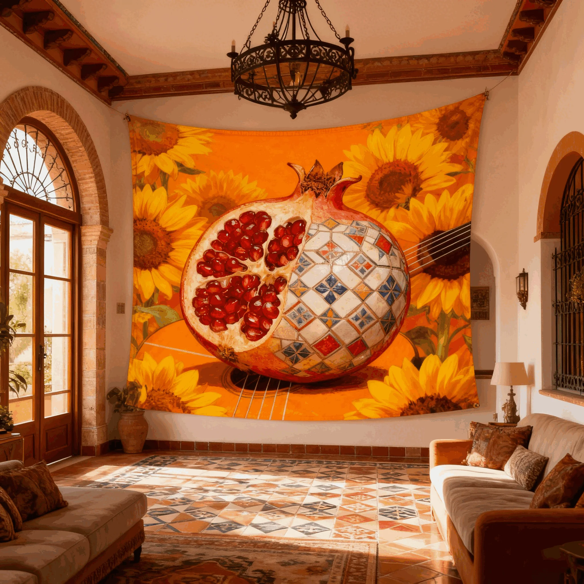 Leidenschaftlicher Wandteppich im spanischen Stil, Wohnzimmer-Dekoration, warme mediterrane Wandbehang, Heimkunst-Ornament