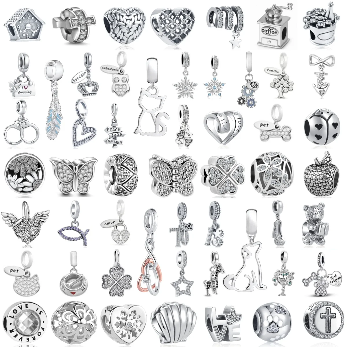2026 New 925 Silver White Series Alarm Clock, Ladybug,High Heels Beads Fit European Bracelet Necklace Original DIY Charm Jewelry
