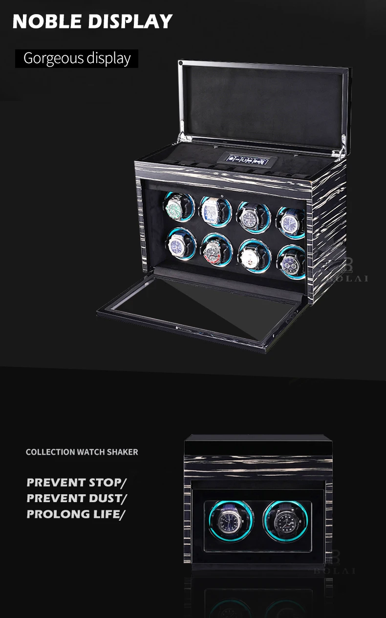 BOLAI Brand Automatic Watch Winder Luxury Wood Watch Safe Box Touch Control and LED Interior Backlight Watches Storage Box