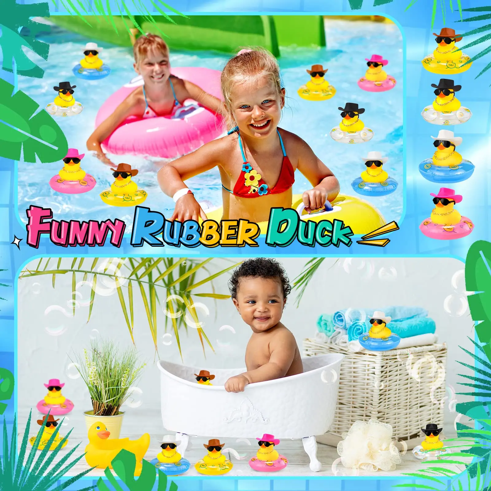 36Pcs Mini Rubber Ducks Summer Beach Funny Rubber Ducky Bathtub Shower Ducks Toys for Baby Shower Swimming Pool Toys (24 Pcs)