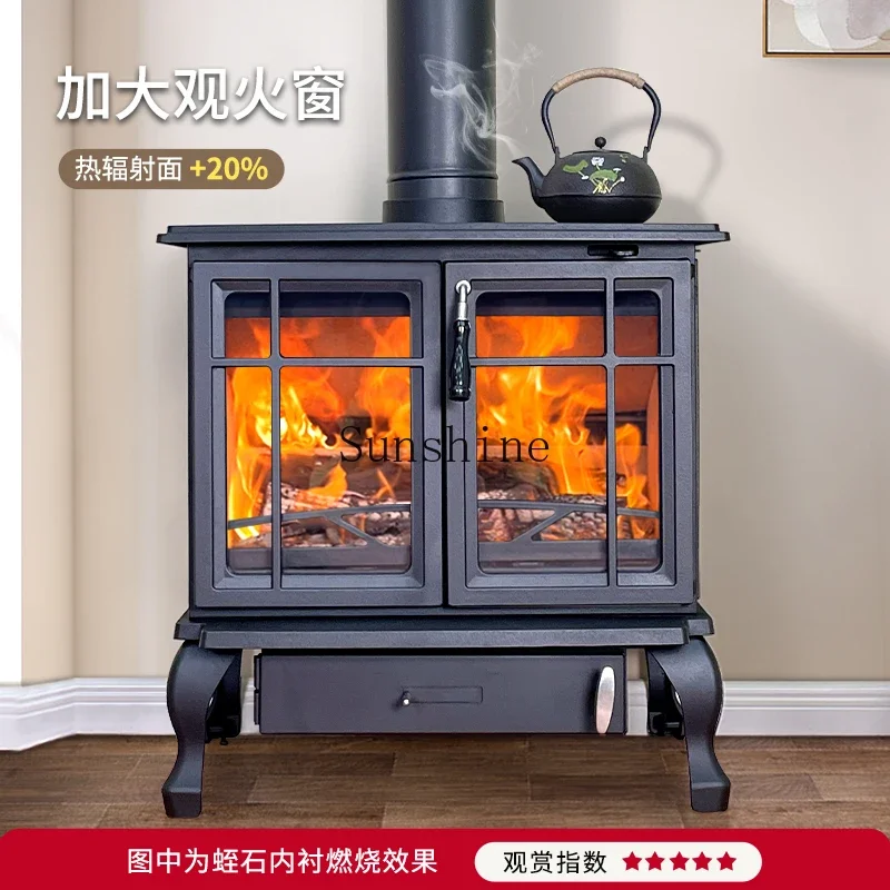 Rural heating cast iron burning firewood heating real fire fireplace full set of accessories