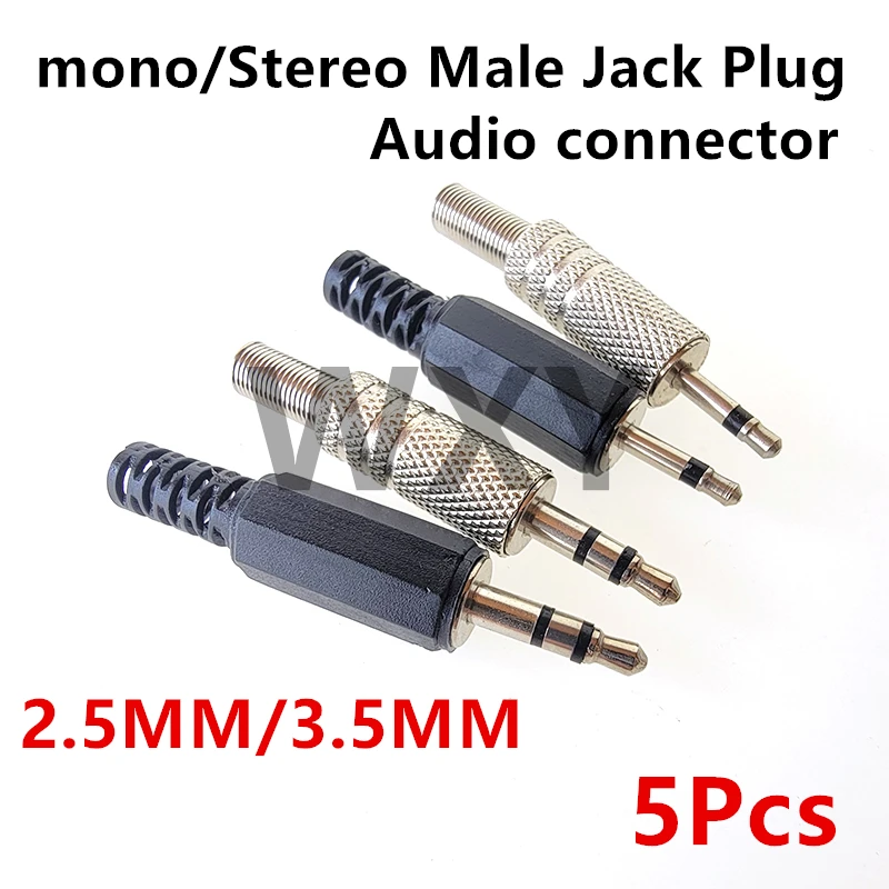 

5pcs METAL Plastic 2.5mm 3.5MM mono/Stereo Male Jack Plug Audio connector headphone