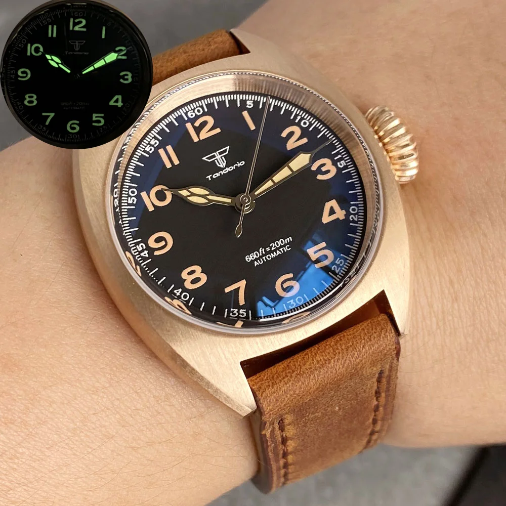 

CUSN8 Bronze/Steel Case Vintage Dial Tandorio Retro 200m Dive Automatic Men Watch 36mm NH35/PT5000 AR Coating Sapphire Glass