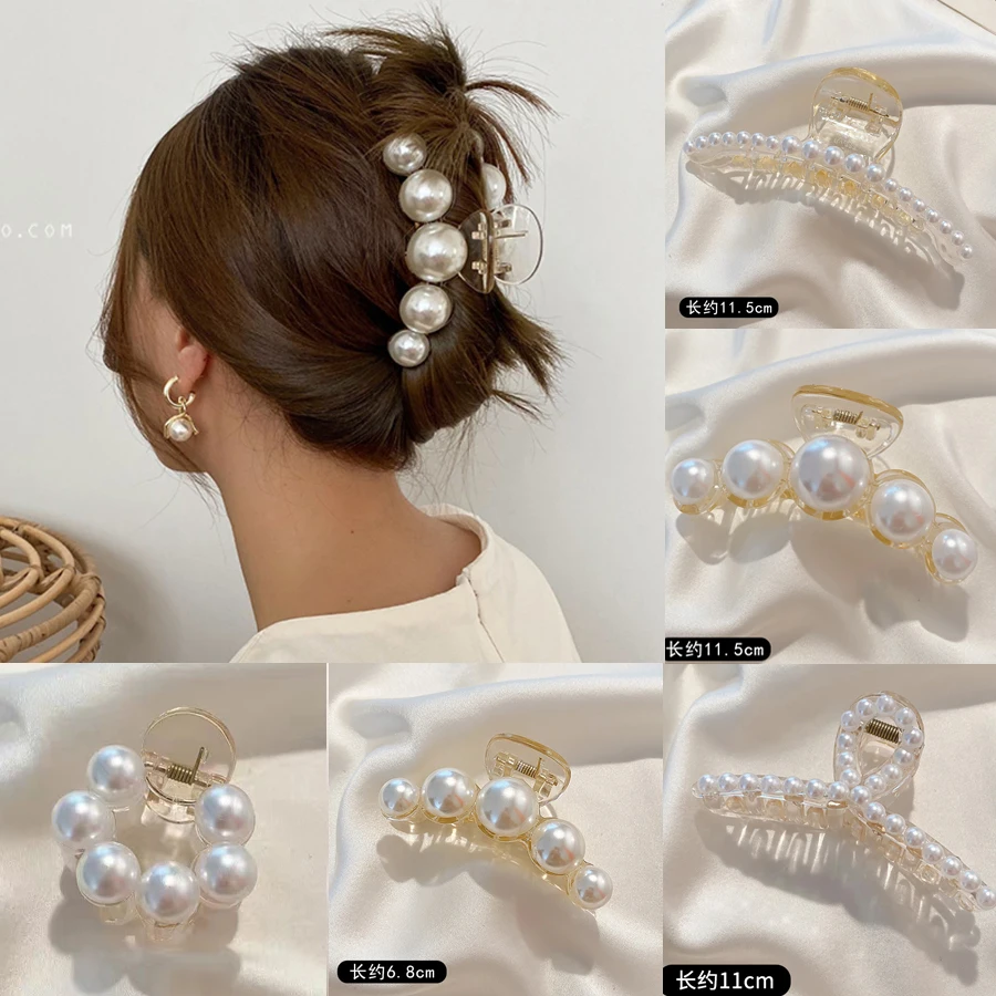 2020 Pearl akrylowa klamra do włosów eleganckie przezroczyste klipsy do włosów dla kobiet proste z dziurką geometryczne akcesoria do kąpieli