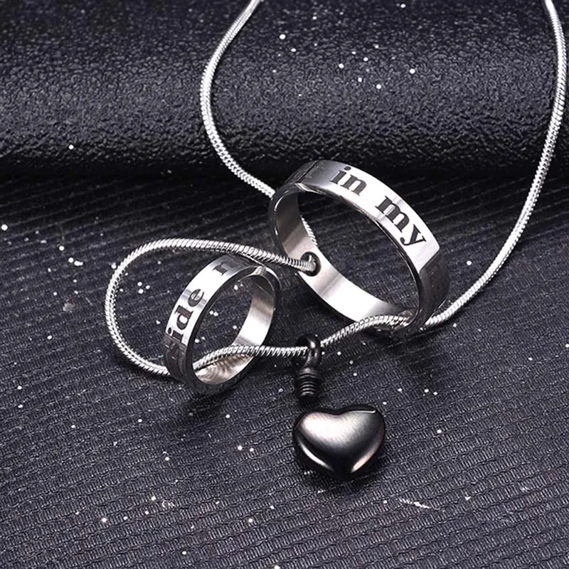 حلقة مزدوجة جرة الحرق رماد قلادة لا أطول من جانبي ، إلى الأبد في قلبي منحوتة المنجد قلادة تذكارية مقاومة للماء #5