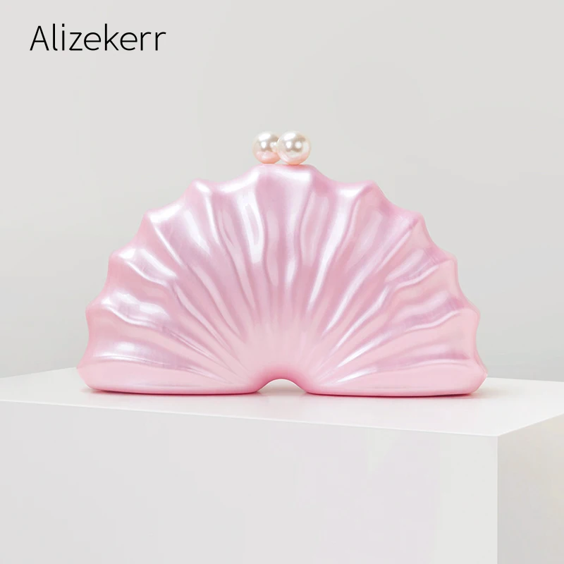 Alizekerr Half Round Acrylic Evening Bags Women Classy Unique Wave-like Shaped Shell Clutch Purses And Handbags Wedding Party