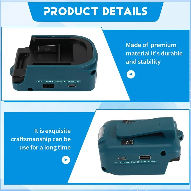 X64A-For ADP05 14.4V/18V Lion Battery USB/Type-C Converter Port With LED Light Spotlight Outdoor Light For