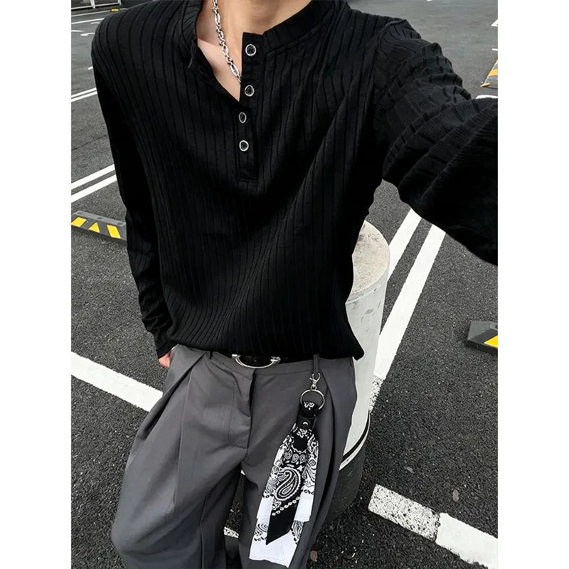 Autumn Long Sleeved T-shirt Men Fashion Black Casual T Shirt Men Streetwear Korean Loose White Pullover Tshirt Mens Top M-3XL