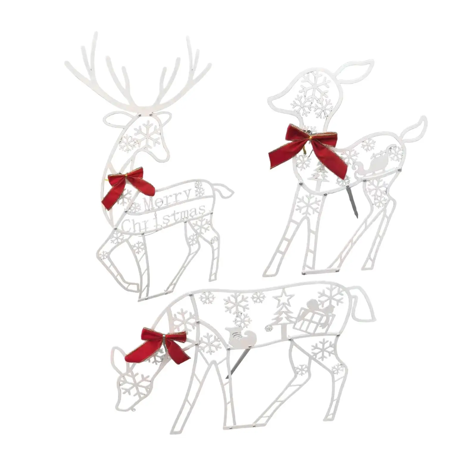 3Pcs Lighted Christmas Outdoor Decorations Ornaments Metal Reindeer Silhouette