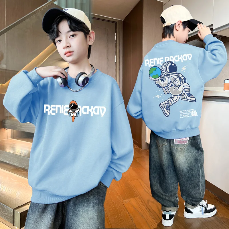Cartoon Astronaut Sweatshirt Hoodies Autumn Baby Boys Clothing 7 To 14 Years Long Sleeves Tops Pullovers for Kids Clothes 2025