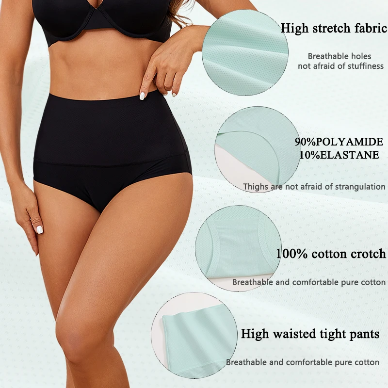 FINETOO High Waist Seamless Bodyshaper Anti-bacteria Panty Women Underwear Soft Crotch Briefs Female Intimate Lingerie Shapewear