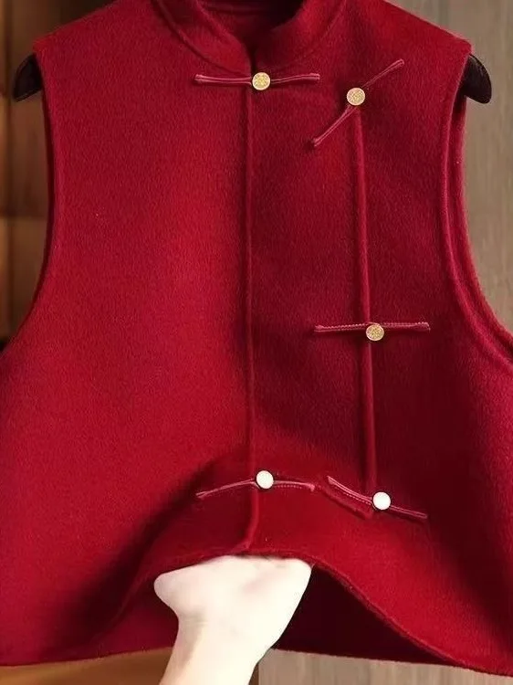 

Красный новый китайский шерстяной жилет в стиле ретро, женский осенне-зимний модный элитный верхний костюм Svel Top для поездок на работу