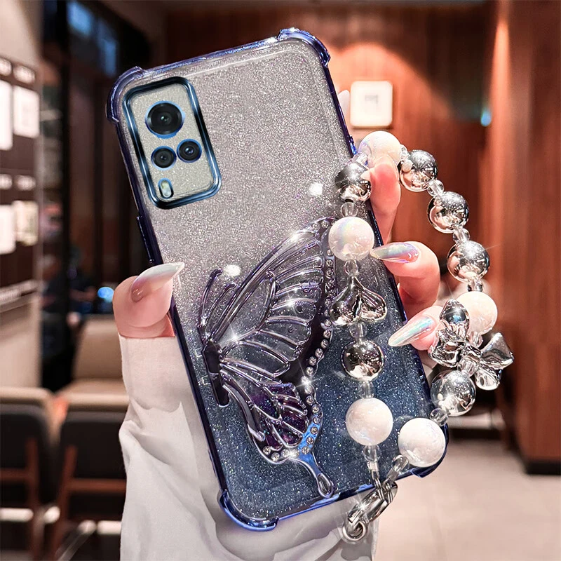 Y53s 4G السائل الرمال بريق جراب هاتف مع حامل فراشة وسوار ل Vivo Y53s Y51 Y52s Y54s Y77e Y76s هدية للفتيات #5