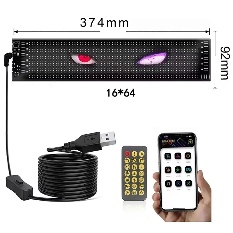LED Matrix Pixel Panel USB 5V Flexible Addressable RGB Pattern Graffiti Scrolling Text Animation Display Car Shop Bluetooth APP