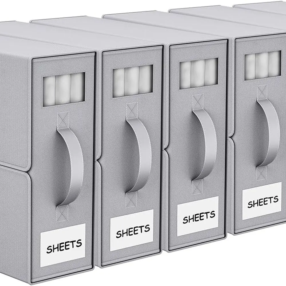 

Набор из 6 органайзеров для постельного белья из серой ткани для простыней Queen/King, пододеяльников, наволочек и одеял