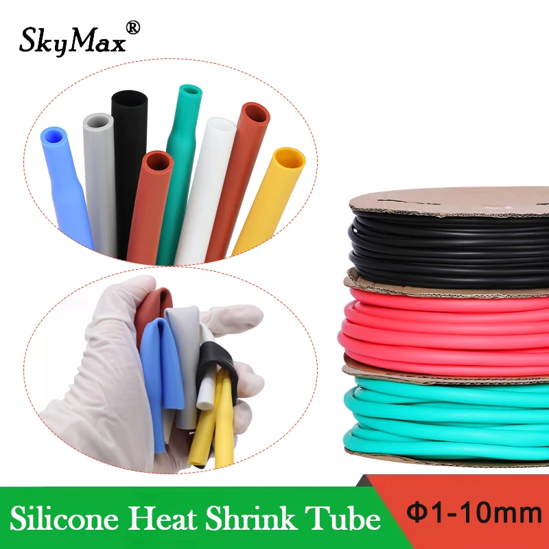 1~10mm Insulated Sleeve 1.7:1 Shrink Ratio Silicone Heat Shrink Tube Heat-resistant Sleeving Wire Cable Protect Wrap 1~10Meters