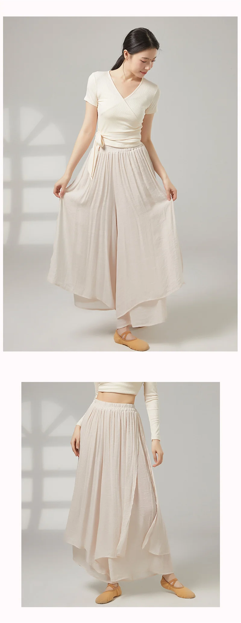 Asymmetrische Doppellagige Hose für Damen im modernen Tanz, Rayon, hohe Taille, elastisch, locker, weites Bein, klassische Tanzhose, weiches Kostüm – Detail 5