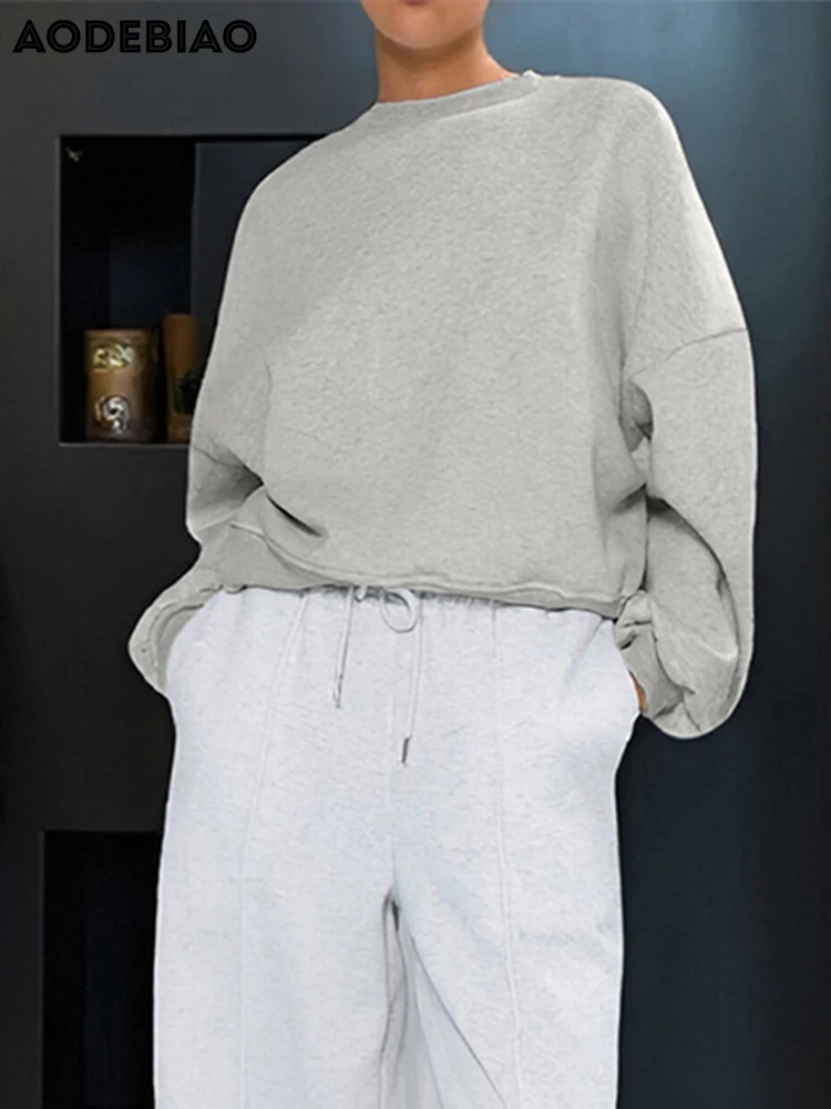 AODEBIAO Grey Sports Fitness Hoodie Women Autumn Winter Long Sleeves Fashion O-Neck Hoodie Casual Streetwear Loose Hoodie Women
