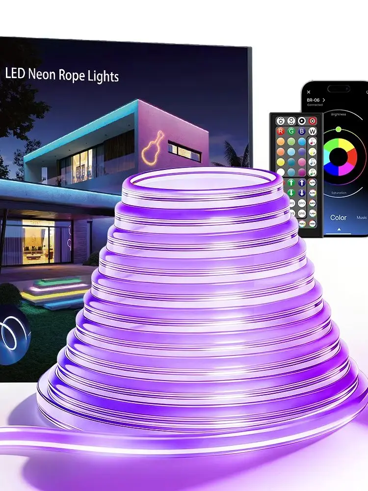 Flexible LED-Neonlichter für den Außenbereich mit App-/Fernbedienung, IP65 Wasserdichte RGB-Lampe, Musik-Synchronisations-Lichterkette für Räume, Pool, Garten