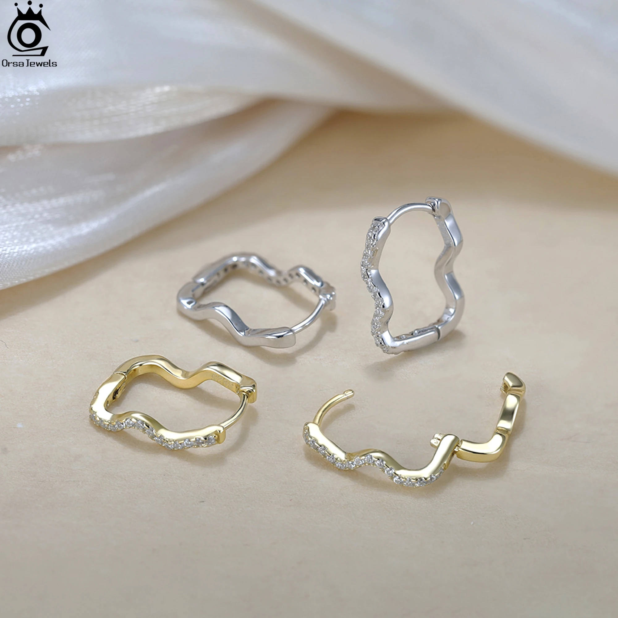 

ORSA JEWELS 925 Sterling Silver Hoop Earrings With AAAA Sparkling Zirconia Decoration Pave Setting Design Minimalism Gift APE135