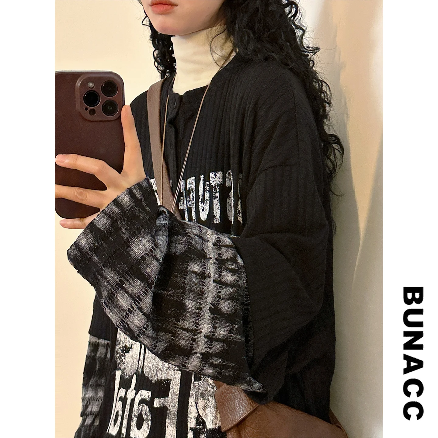 

Женская свободная универсальная футболка с длинным рукавом и принтом в стиле ретро, модный весенний топ BUNACC2026