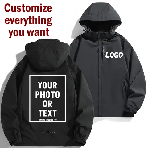 DIY Custom Brand Logo Autumn Jacket Men Waterproof Warm Windbreaker Casual Clothes Men Black White Gray Blue Jacket Outdoor