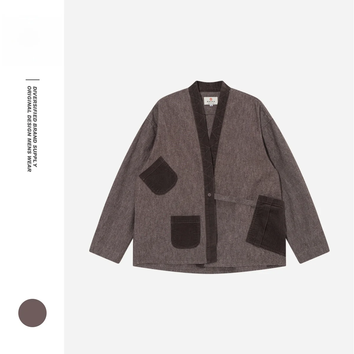 

Retro Chinese Sle Patchwork Corduroy Denim Workwear Jaet Men's Trendy Outerwear Waed Cotton Long Sve Spring Autumn