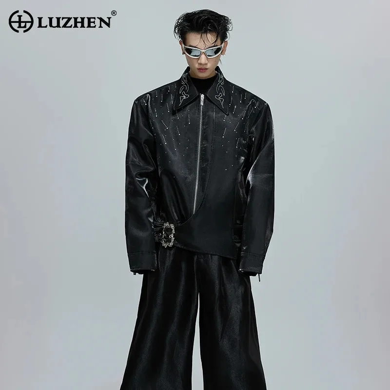 

LUZHEN оригинальная высококачественная блестящая тонкая куртка с ромбовидным узором в стиле пэчворк, мужская мода, красивое повседневное пальто на молнии с лацканами JY4374