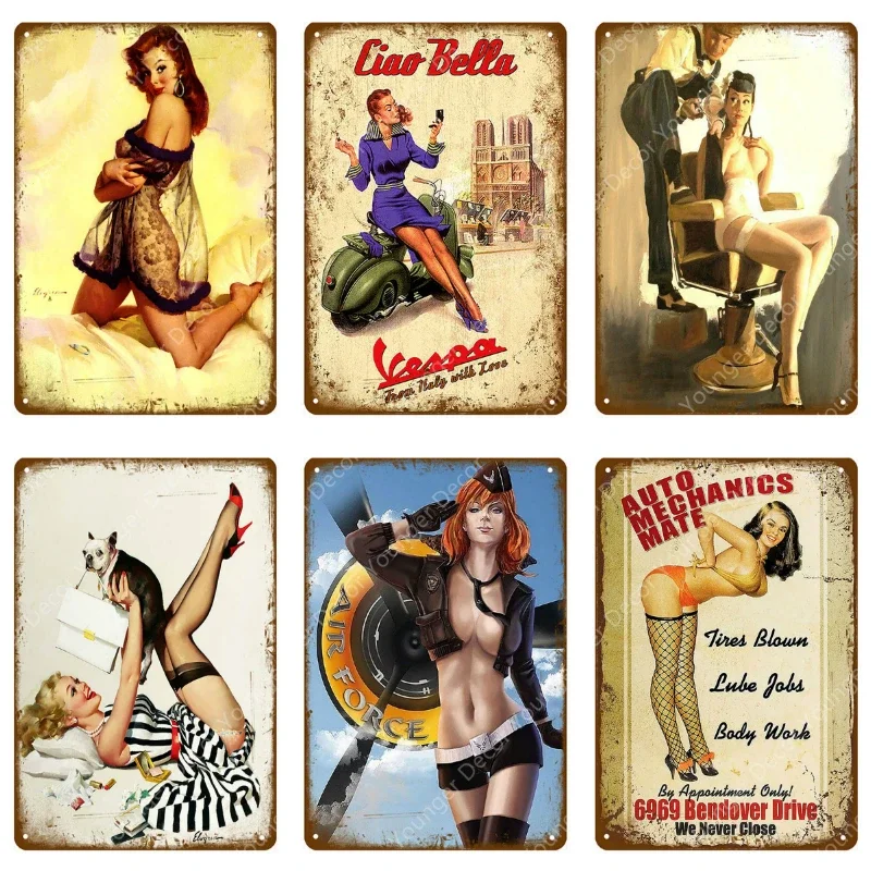 لافتات قصدير عتيقة مثيرة للسيدات ، ملصق معدني ، ملصق حائط ، بار ، قهوة ، نادي ، ديكور منزلي ، دبوس #5