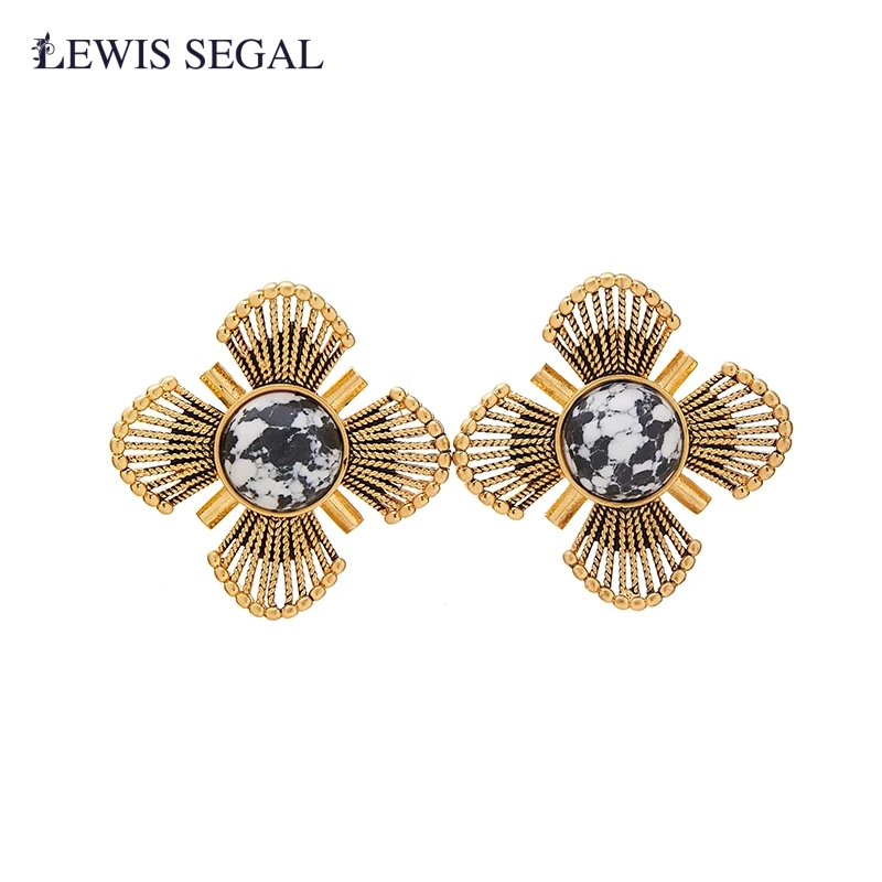 

LEWIS SEGAL 4-petal Flower Stud Earrings for Women 18K Gold Turquoise Retro Casual Party Gift Daily Fine Jewelry