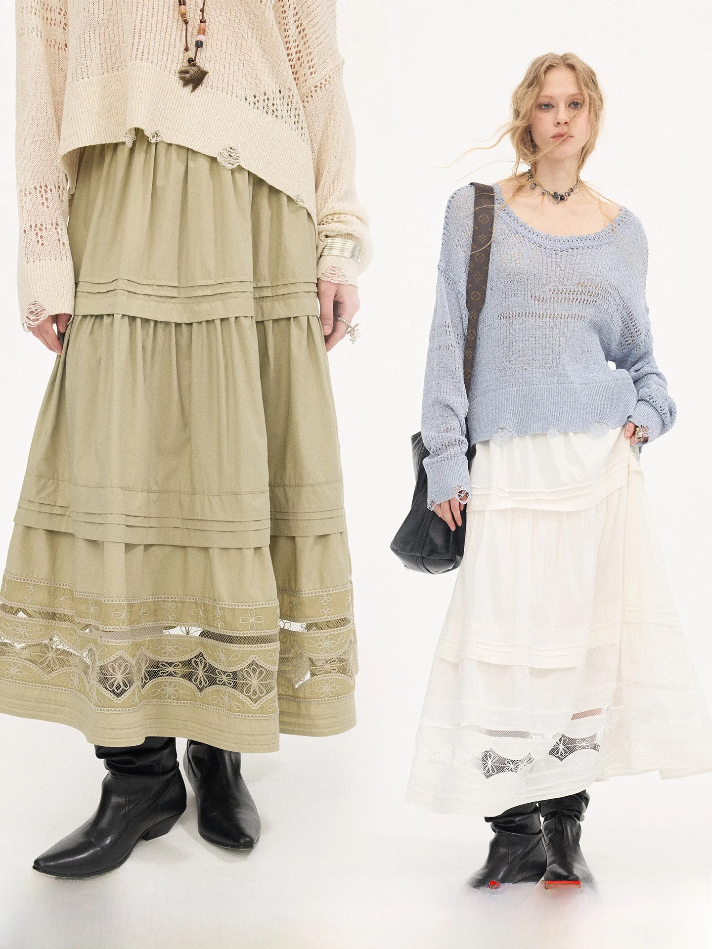 

DIDDI MODA Lace Hollow out A-Line Midi Skirt Women's Elegant Summer New Style Long Skirt Casual Loose Fit Fashionable