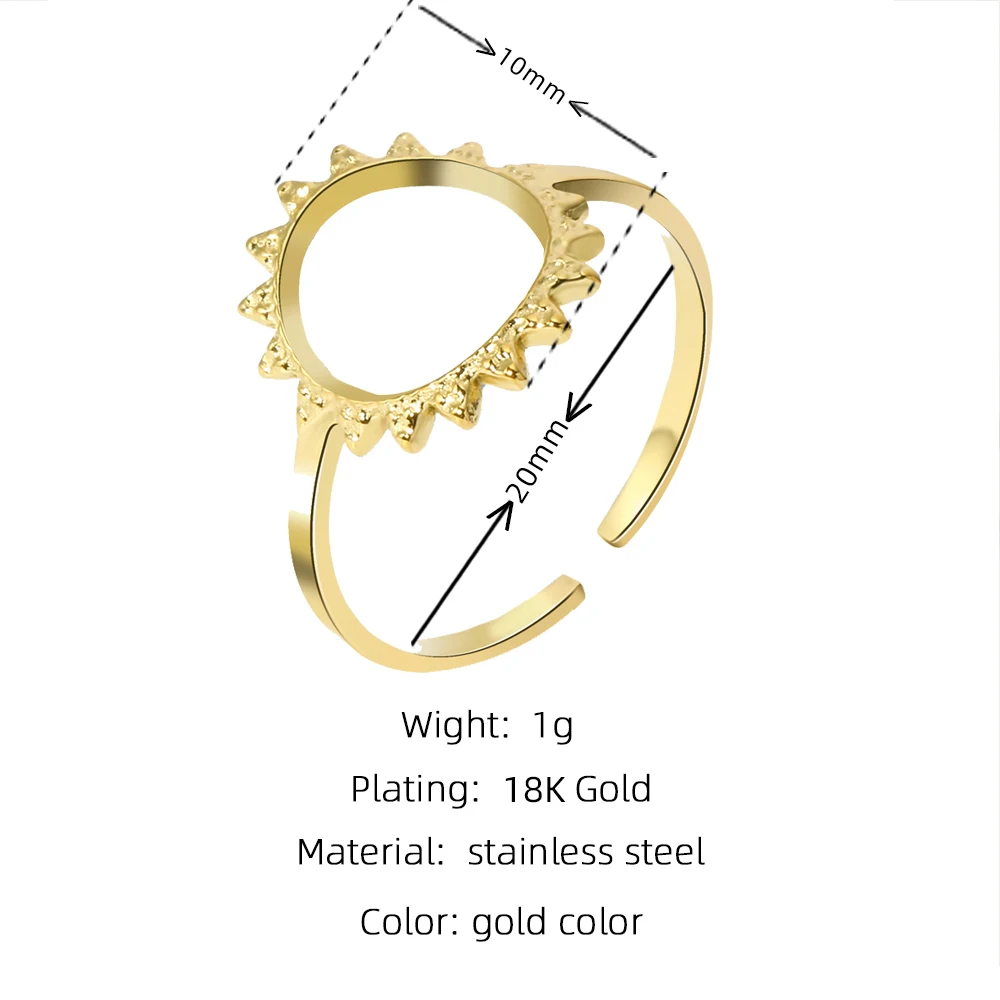 YACHAN Stainless Steel Gold Plated Ring for Women Simple Flowers Adjustable Opening Rings Trendy Water Proof Jewelry