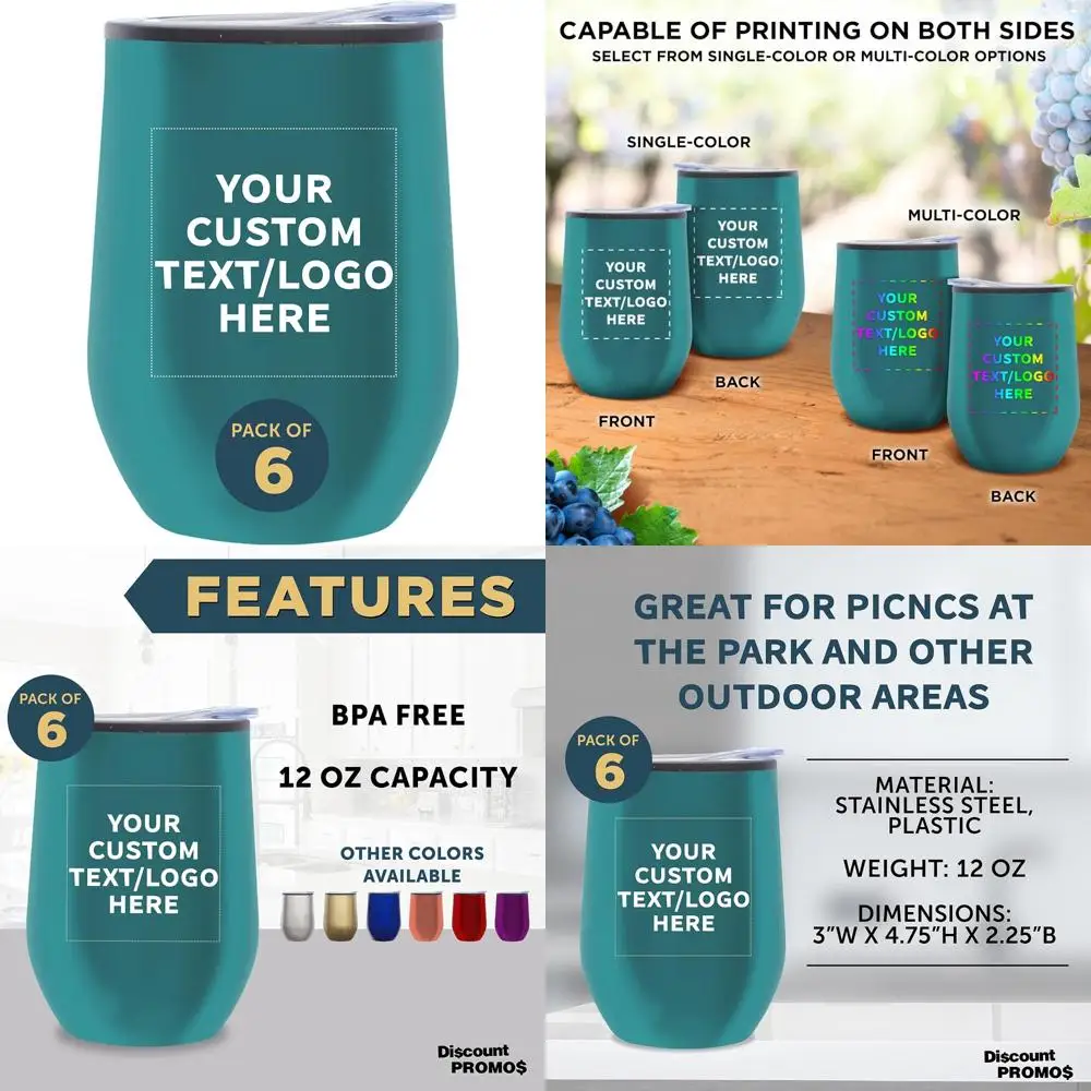 

Insulated Personalized Wine Tumblers Set of 6 - 12 oz Stemless Glasses for Cocktails, Wine, Hot & Cold Beverages, Bulk Pack