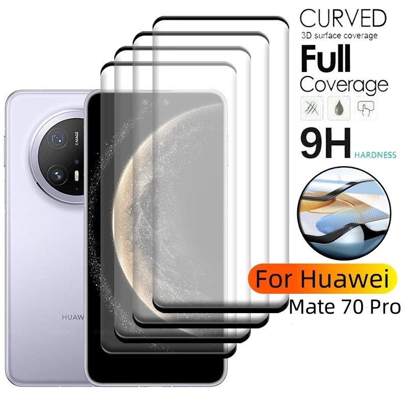 4/3/2/1PCS For Huawei Mate 70 Pro Glass Huawei Mate 70 Pro Tempered Glass Full Cover Curved Screen Protector Huawei Mate 70 Pro