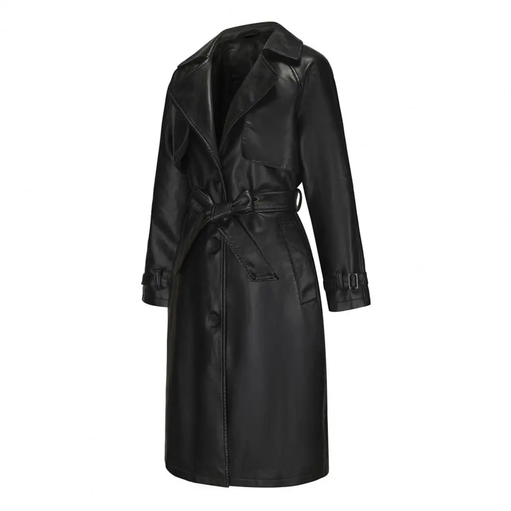 Giacca da donna con risvolto e cintura elegante cappotto da donna in ecopelle con cintura con lacci colletto rovesciato Chic autunno per esterno