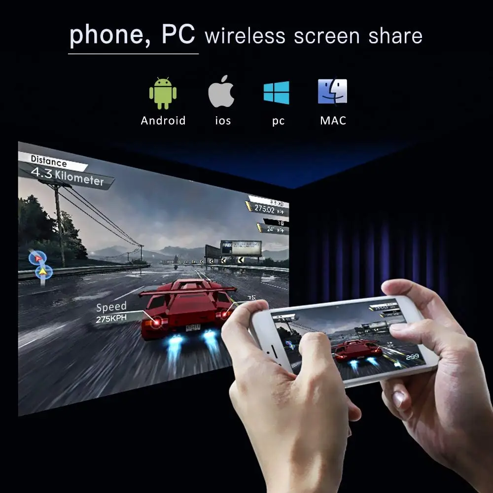 WOWOTO جهاز عرض مسرح منزلي صغير محمول يعمل بنظام أندرويد 4K HD جهاز عرض متنقل عالي اللومن عدسة يدوية ذكية DLP Proyector