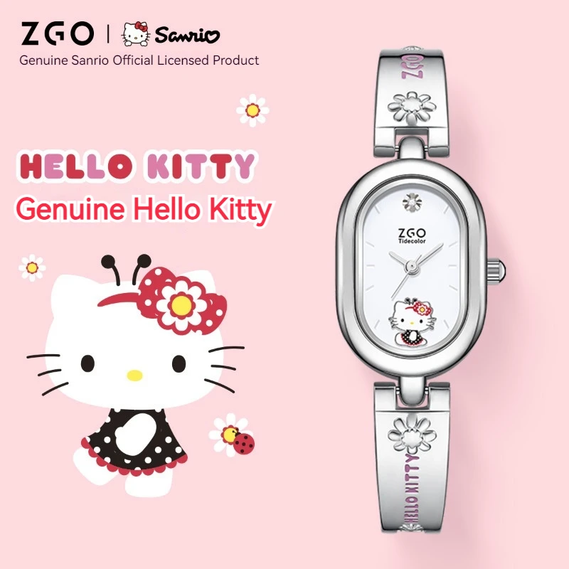 

ZGO Sanrio Collaboration Hellokitty Watch Women'S Steel Strap Ins Style Oval Bracelet Small And Luxurious Retro Quartz Watch
