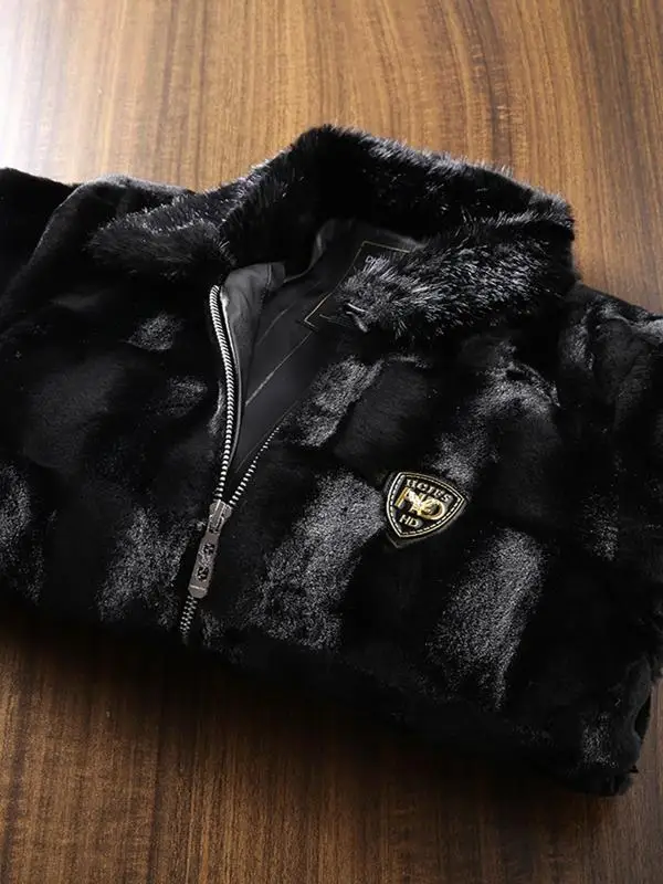 

Thiened Faionable Men's Jaet Fake Mink Trim Inteated Collar Autumn Winter Outerwear Stand Fit Long Sve Coat