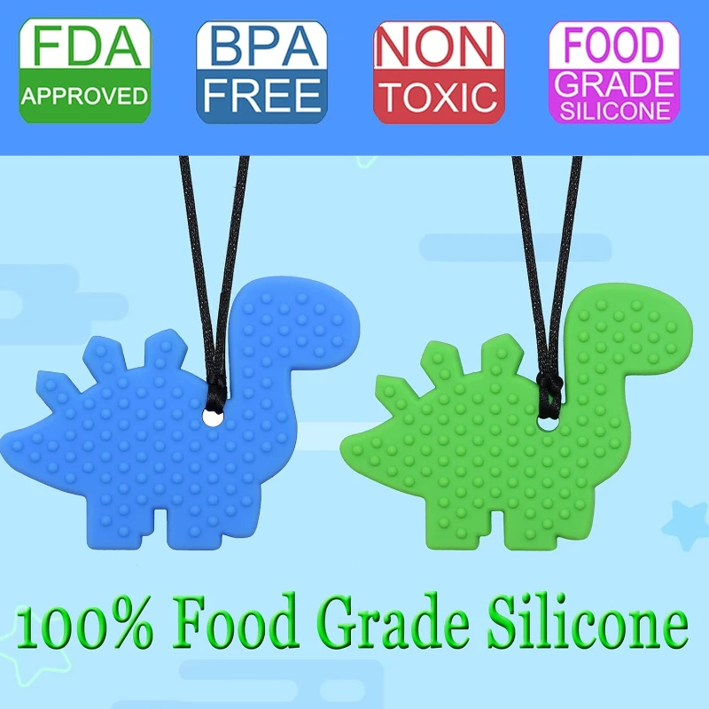 2pcs Silicone Dinosaur Chewy Toys Chew Necklaces for Sensory Kids for Boys with Autism Chewing Necklaces Anxiety Reduce