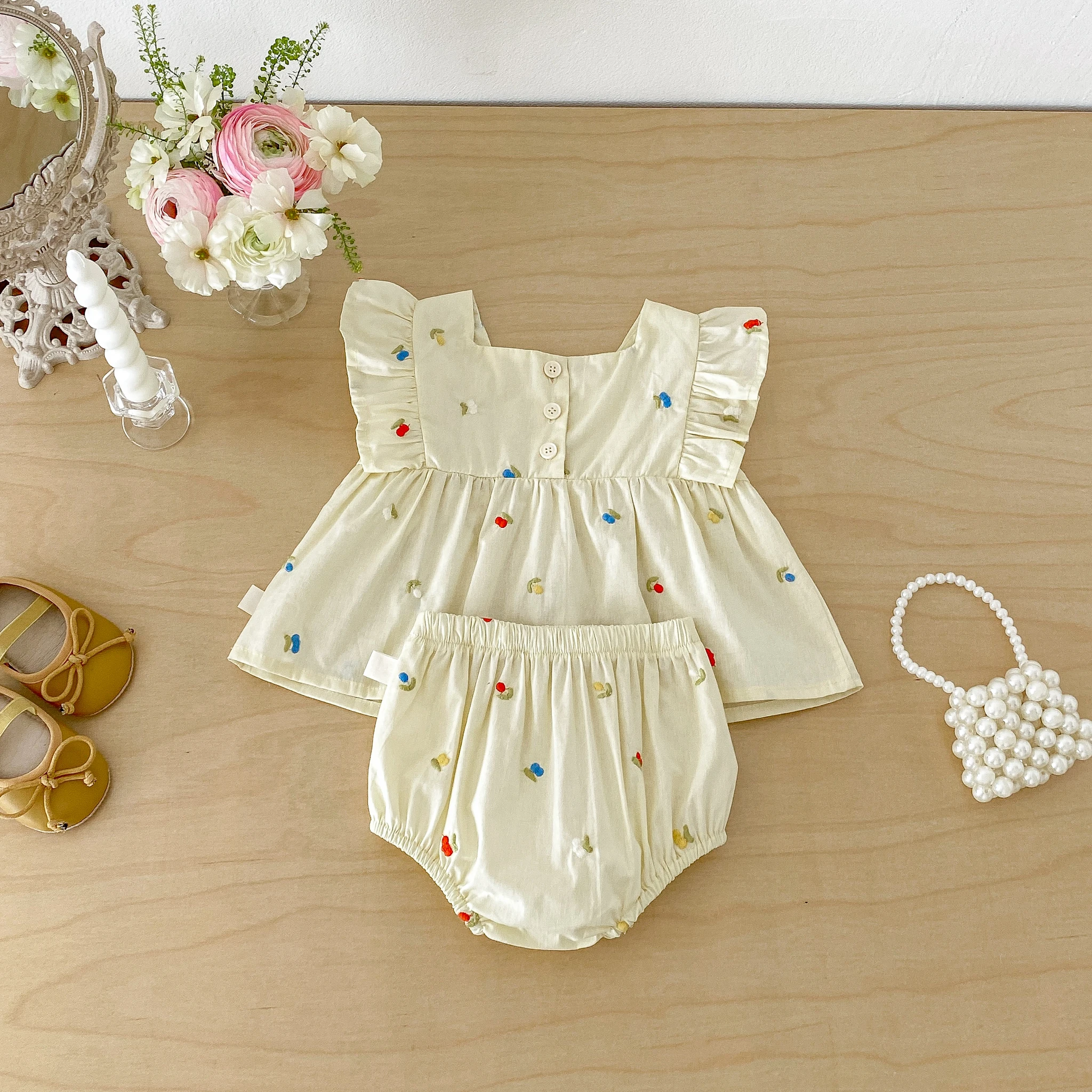 Baby Korean Style Flutter Sleeve Set 2026 Summer Girls' Sweet and Cute Set