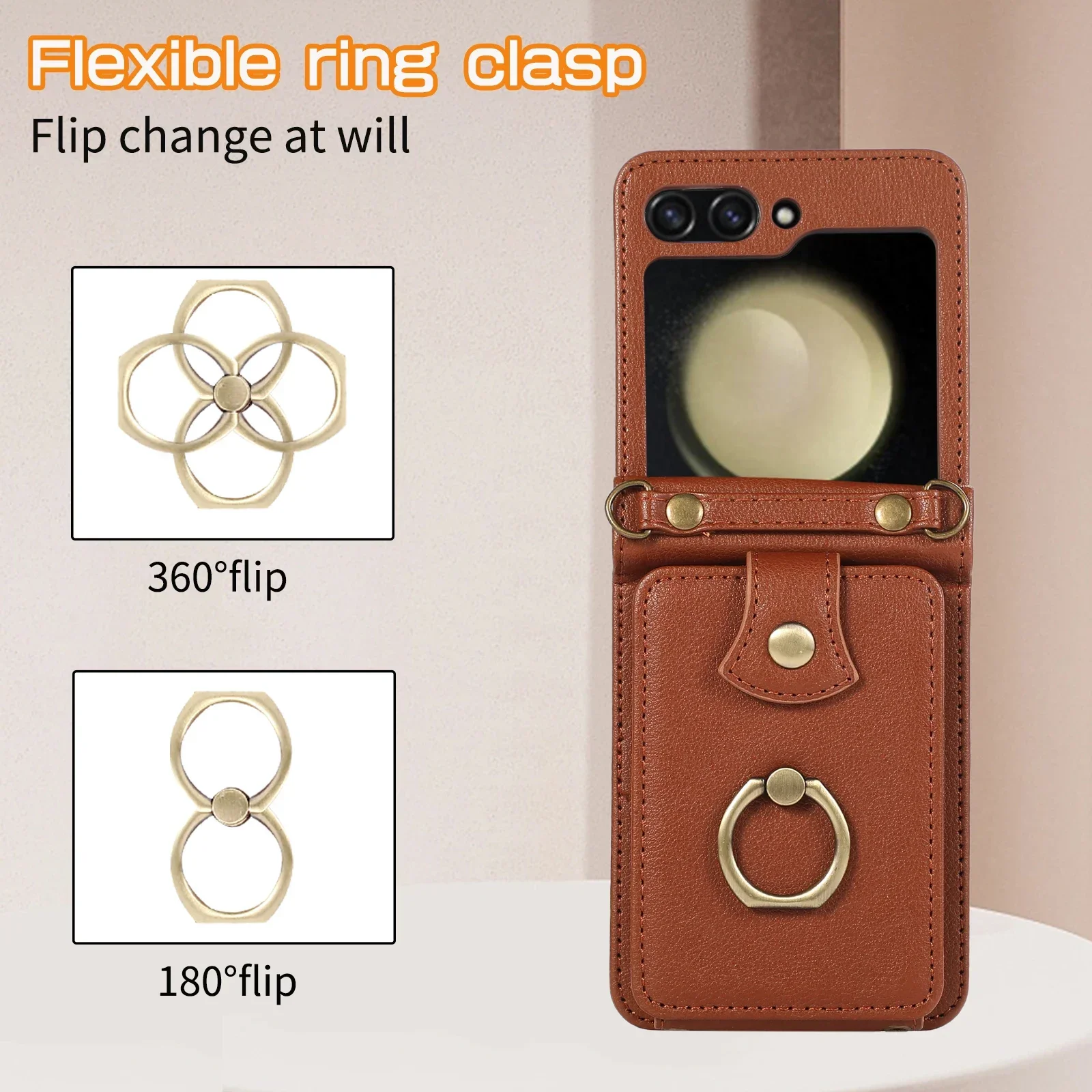 Crossbody Leather Cards Solt Wallet Bag Case For Samsung Galaxy Z Flip 7 6 5 4 5G Flip5 Finger Ring Holder Lanyard Pocket Cover
