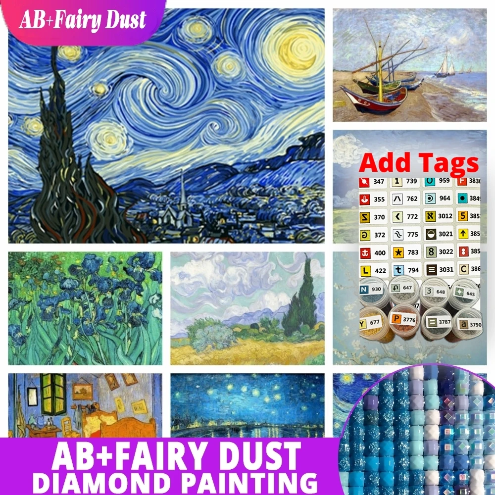 

AB Fairy Dust 5D алмазная живопись по номерам Ван Гог Звездная ночь знаменитый художественный набор картин для вышивки крестом домашний декор